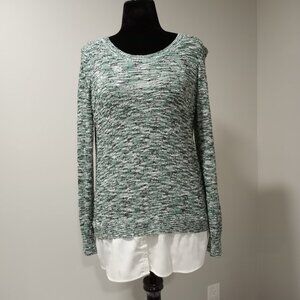 KENSIE GREEN|WHITE SPECKLED TEXTURED TOP WITH UNDERSHIRT TRIM WOMEN SIZE L